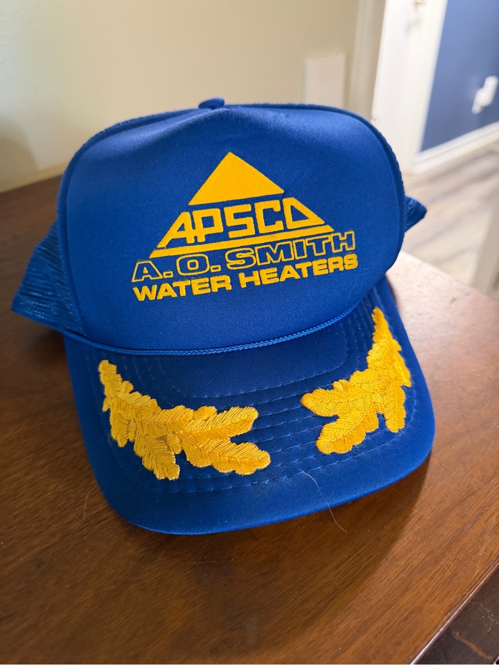 A.P. SCA A.O. Smith Water Heaters Blue Trucker Hat with Yellow Embroidery